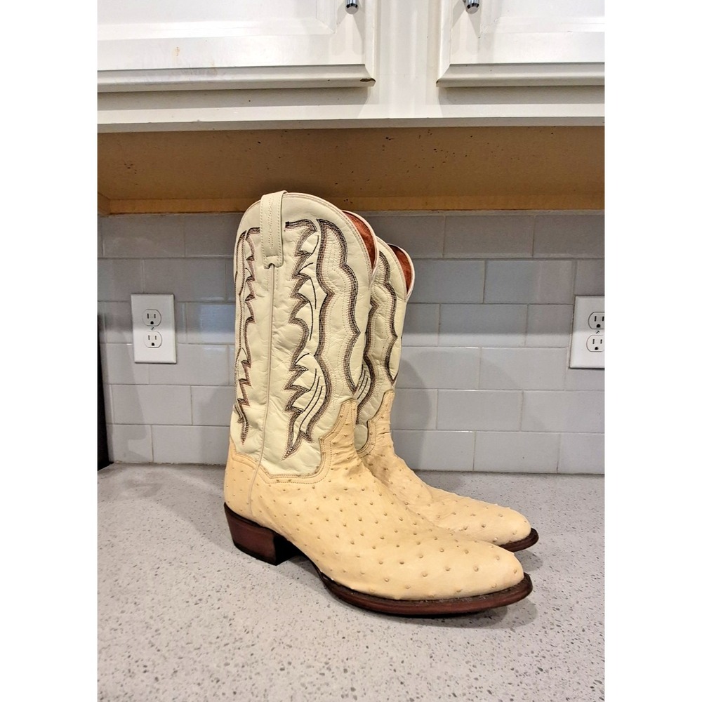 Dan Post Men's 13 Ostrich Cream White Leather Cowboy Boots